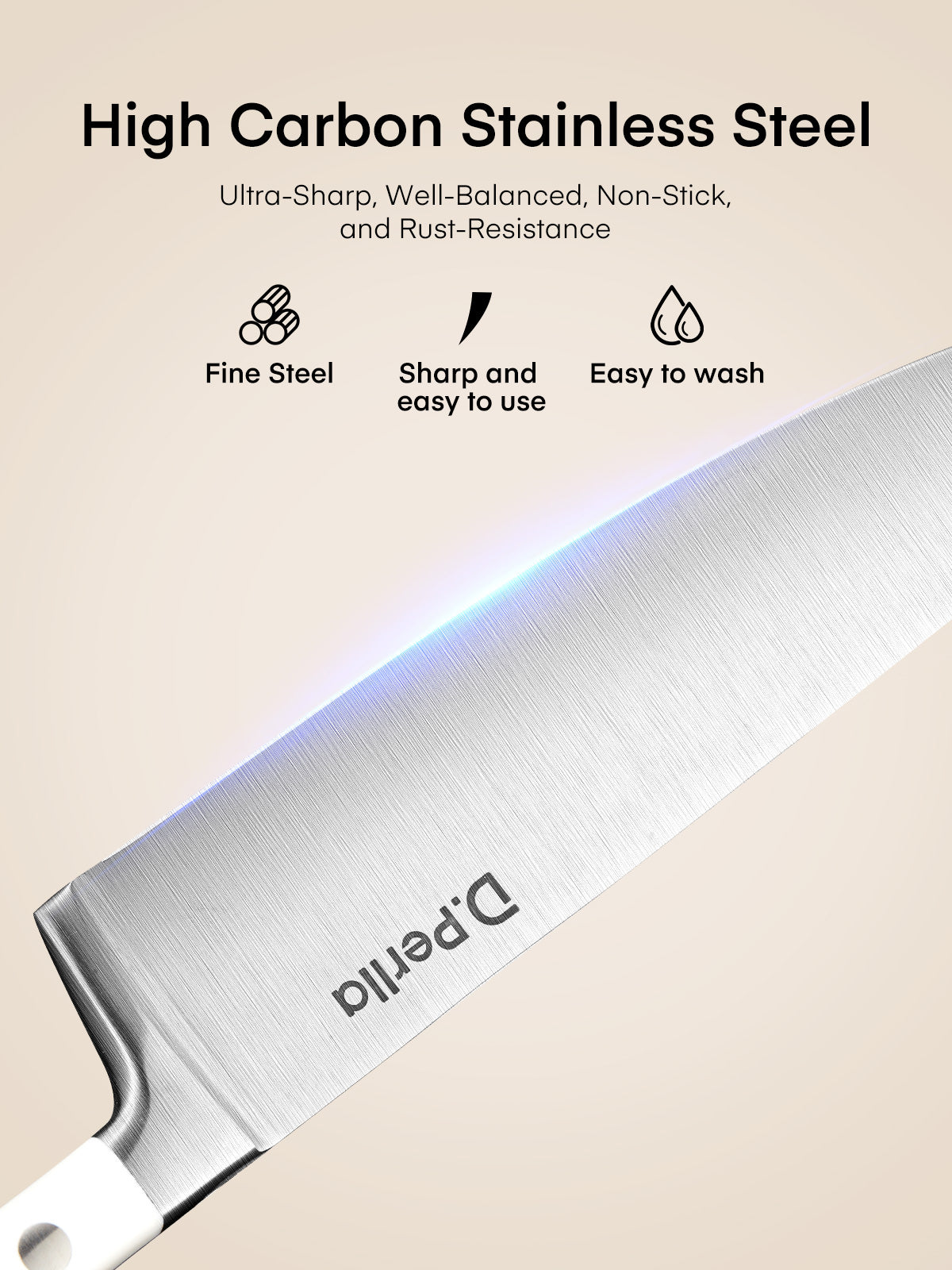 D.Perlla Kitchen Knife Set, 6 Pieces Hign Carbon Stainless Steel Small Kitchen Knives Set with Wooden Block, Cutlery Block Set