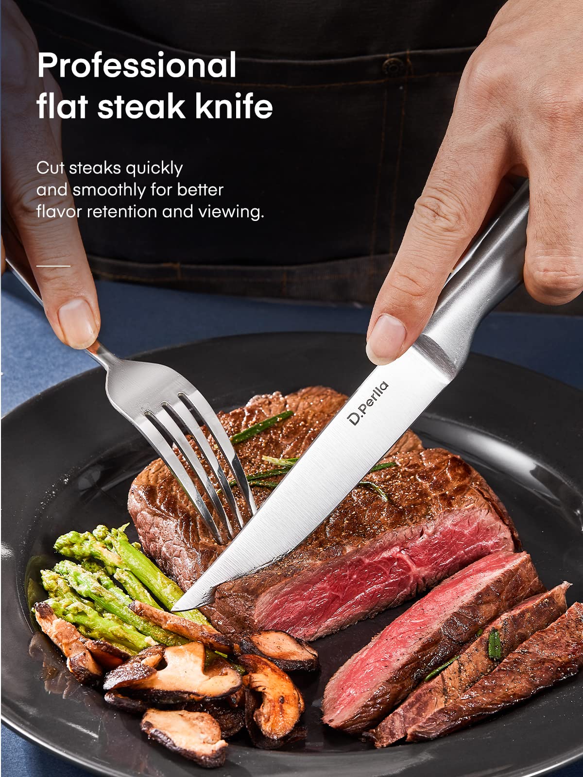 D.Perlla Steak Knives, Non Serrated Stainless Steel Sharp Steak Knife Set of 8 with Gift Box