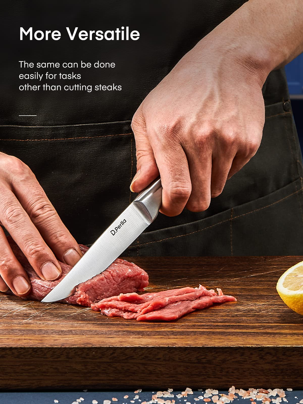 D.Perlla Steak Knives, Non Serrated Stainless Steel Sharp Steak Knife Set of 8 with Gift Box