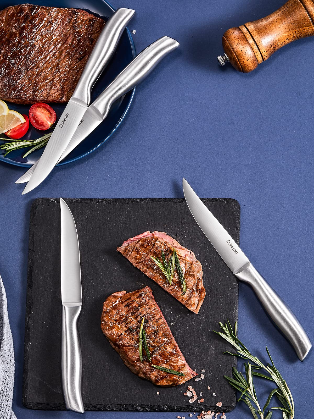 D.Perlla Steak Knives, Non Serrated Stainless Steel Sharp Steak Knife Set of 8 with Gift Box