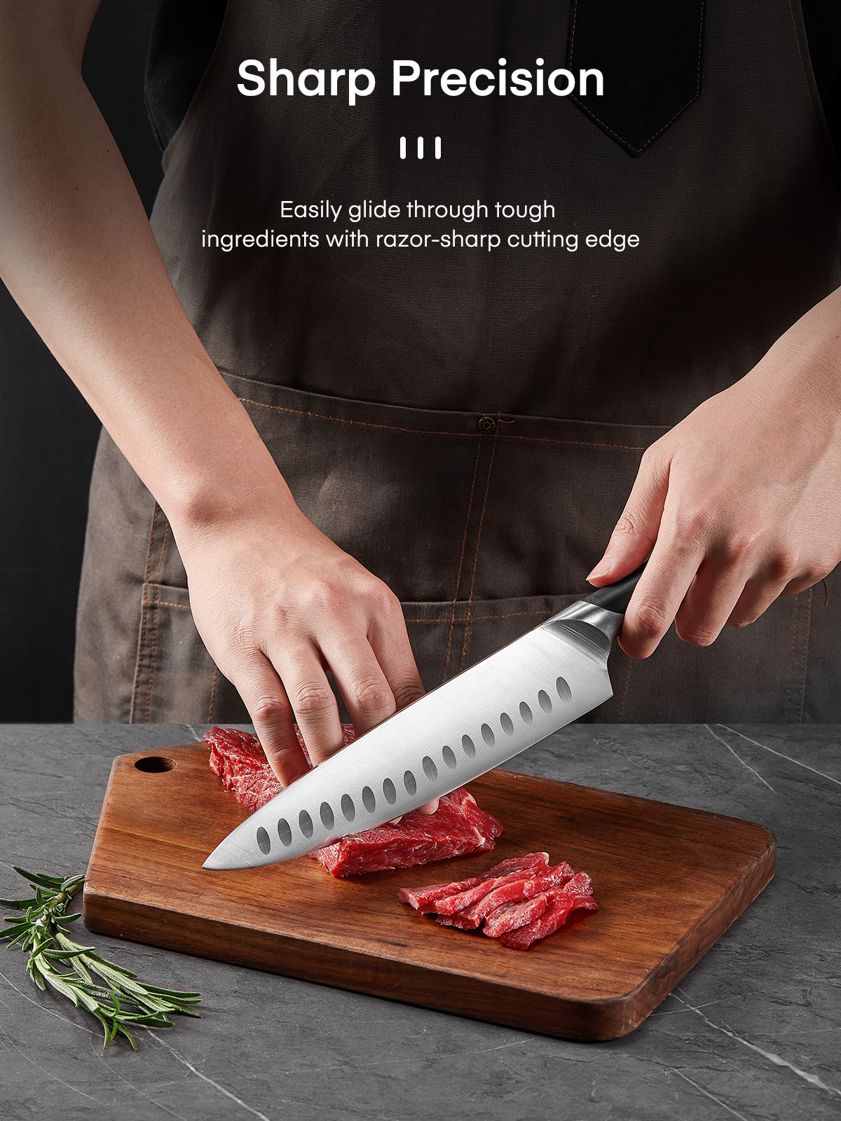 Knife Set, 8-Piece Premium Knife Block Set with High Carbon German Steel, 5 Knives, Sharpening Steel, Multi-Purpose Scissors, Block of Wood, Ergonomic ABS Handle
