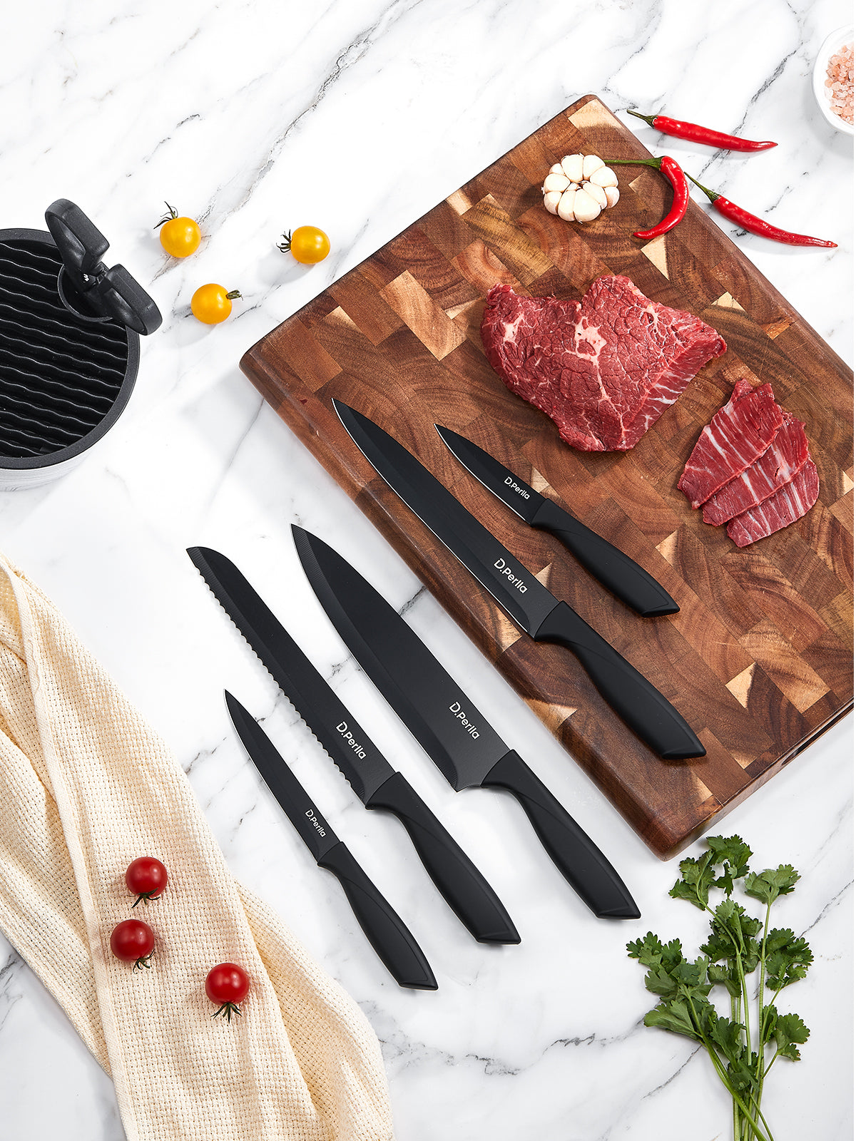 D.Perlla 7 Pieces Knife Set with Round Knife Block