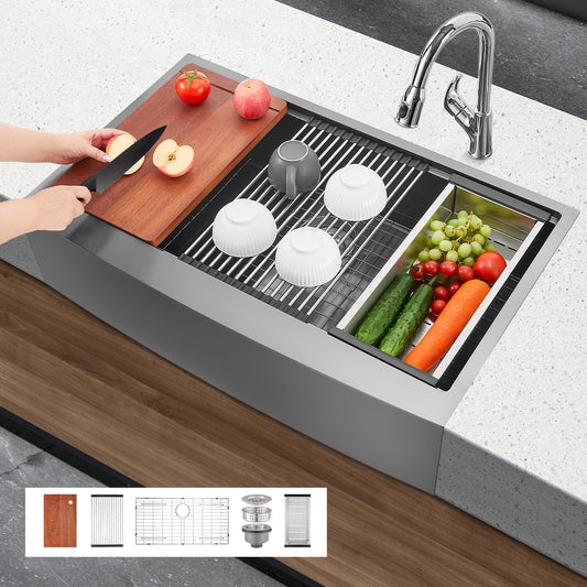36 inch Kitchen Drop-In Sink, 304 Stainless Steel Top Mount Single Bowl Basin with Farm Sink Accessories, Single Bowl Sets for Kitchen, Workstation, and Bar