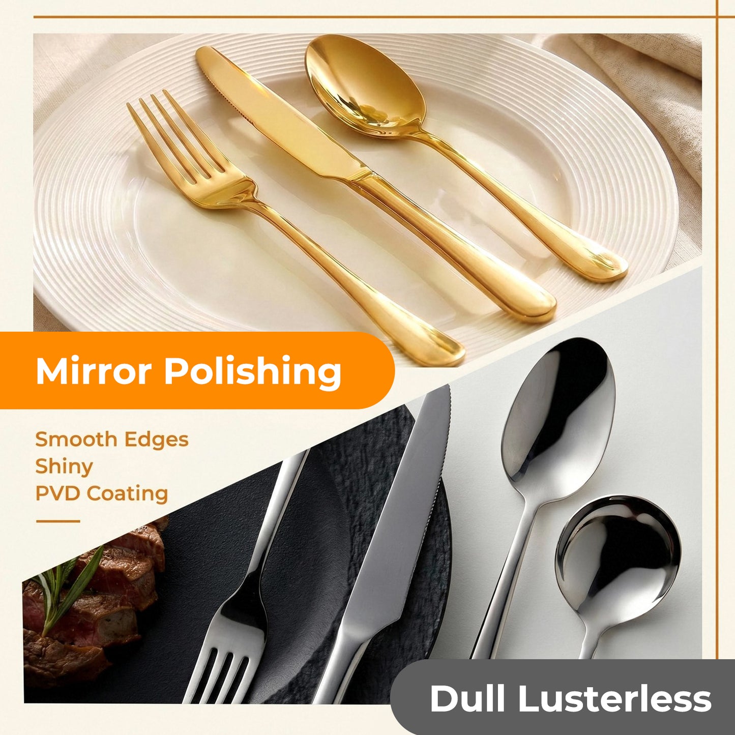 Silverware Set for 8, 48-Pieces Gold Cutlery Set with Steak Knives, Stainless Steel Flatware Set Include Forks and Spoons Set, Dishwasher Safe Utensil Sets for Home Restaurant