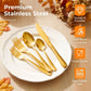 Silverware Set for 8, 48-Pieces Gold Cutlery Set with Steak Knives, Stainless Steel Flatware Set Include Forks and Spoons Set, Dishwasher Safe Utensil Sets for Home Restaurant