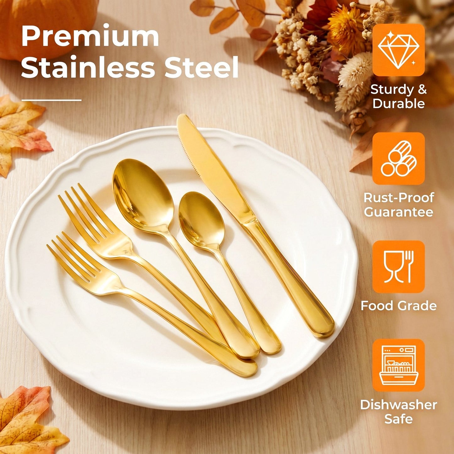 Silverware Set for 12, 72-Pieces Gold Cutlery Set with Steak Knives, Stainless Steel Flatware Set Include Forks and Spoons Set, Dishwasher Safe Utensil Sets for Home Restaurant
