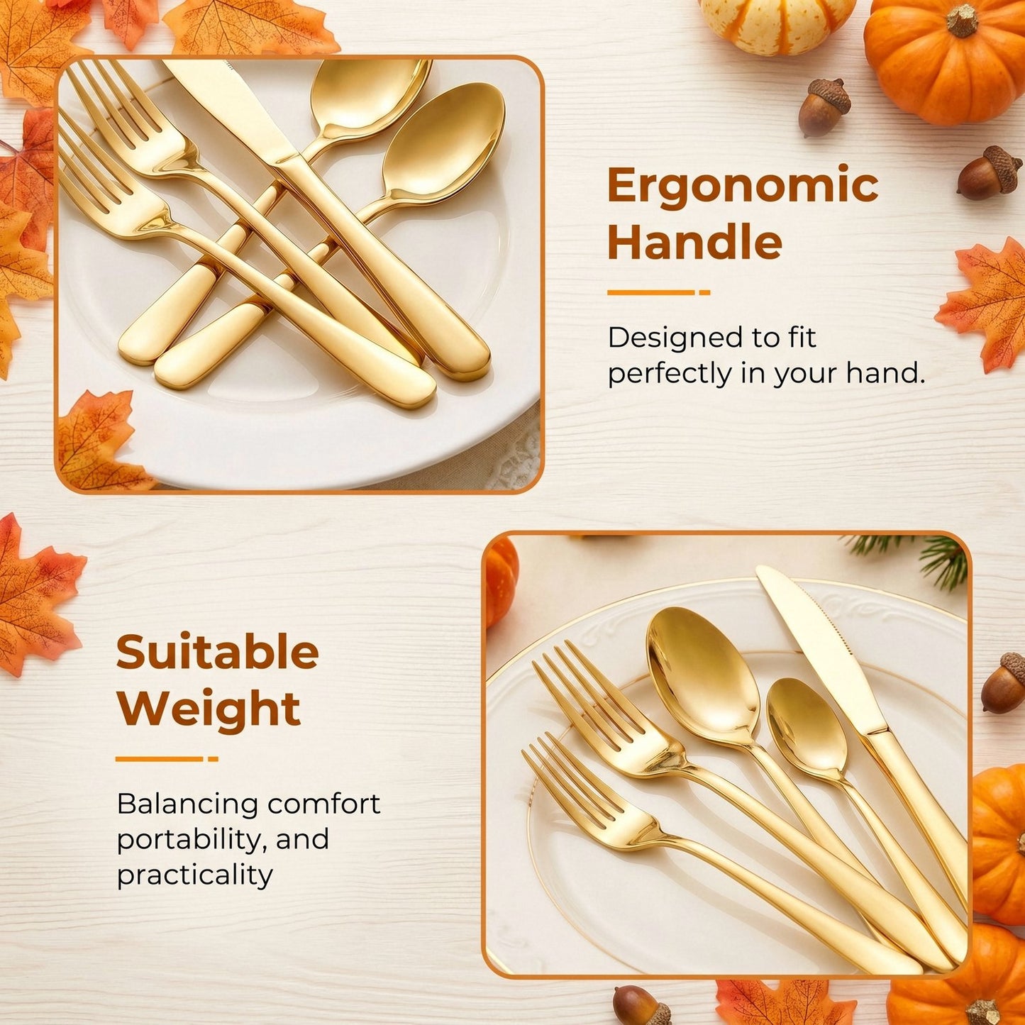 Silverware Set for 8, 48-Pieces Gold Cutlery Set with Steak Knives, Stainless Steel Flatware Set Include Forks and Spoons Set, Dishwasher Safe Utensil Sets for Home Restaurant