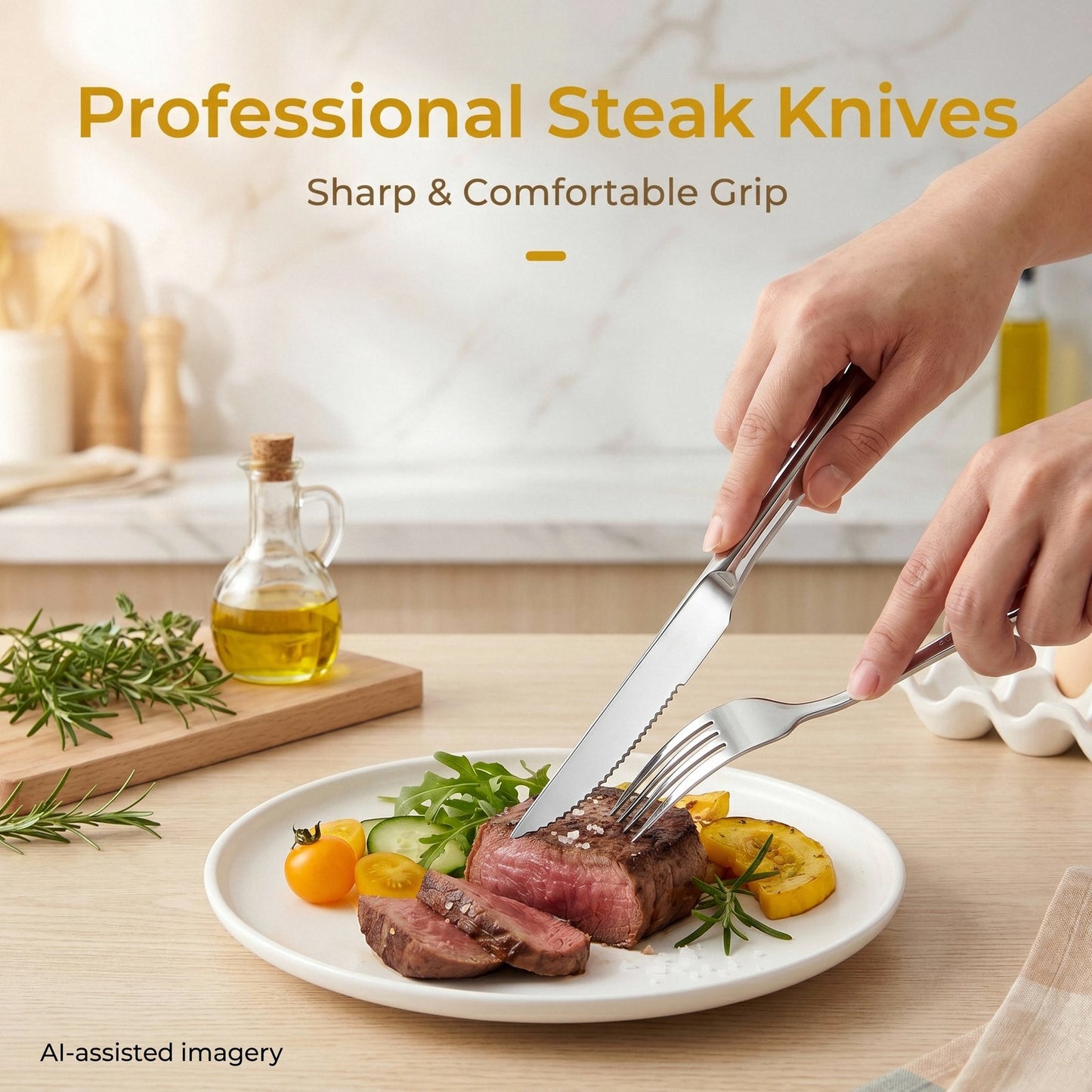 Silverware Set for 8, 48-Pieces Cutlery Set with Steak Knives, Stainless Steel Flatware Set Include Forks and Spoons Set, Dishwasher Safe Utensil Sets for Home Restaurant