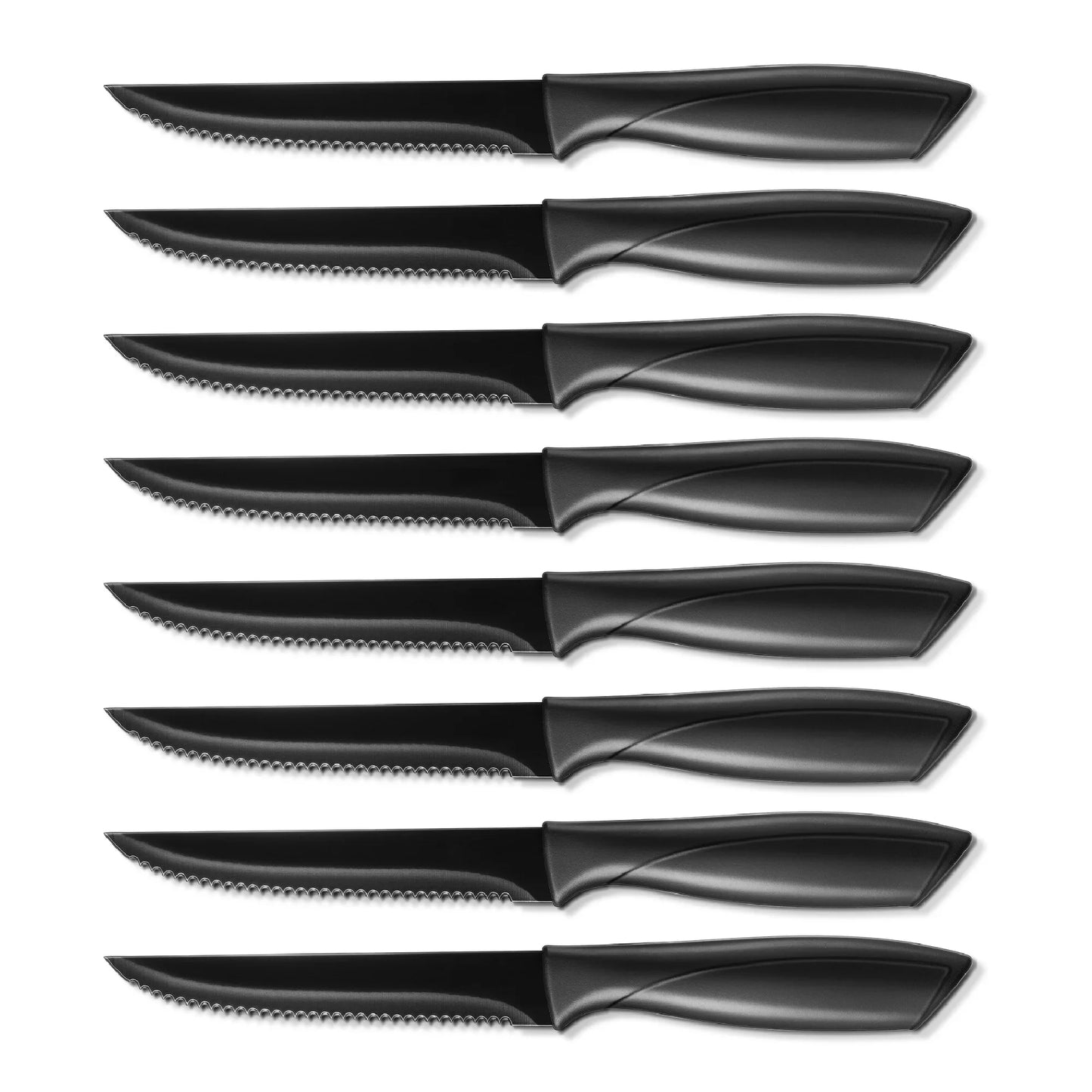 D.Perlla Steak Knives, Serreated Steak Knife Set of 8, Black Stainless Steel Table Knife Set