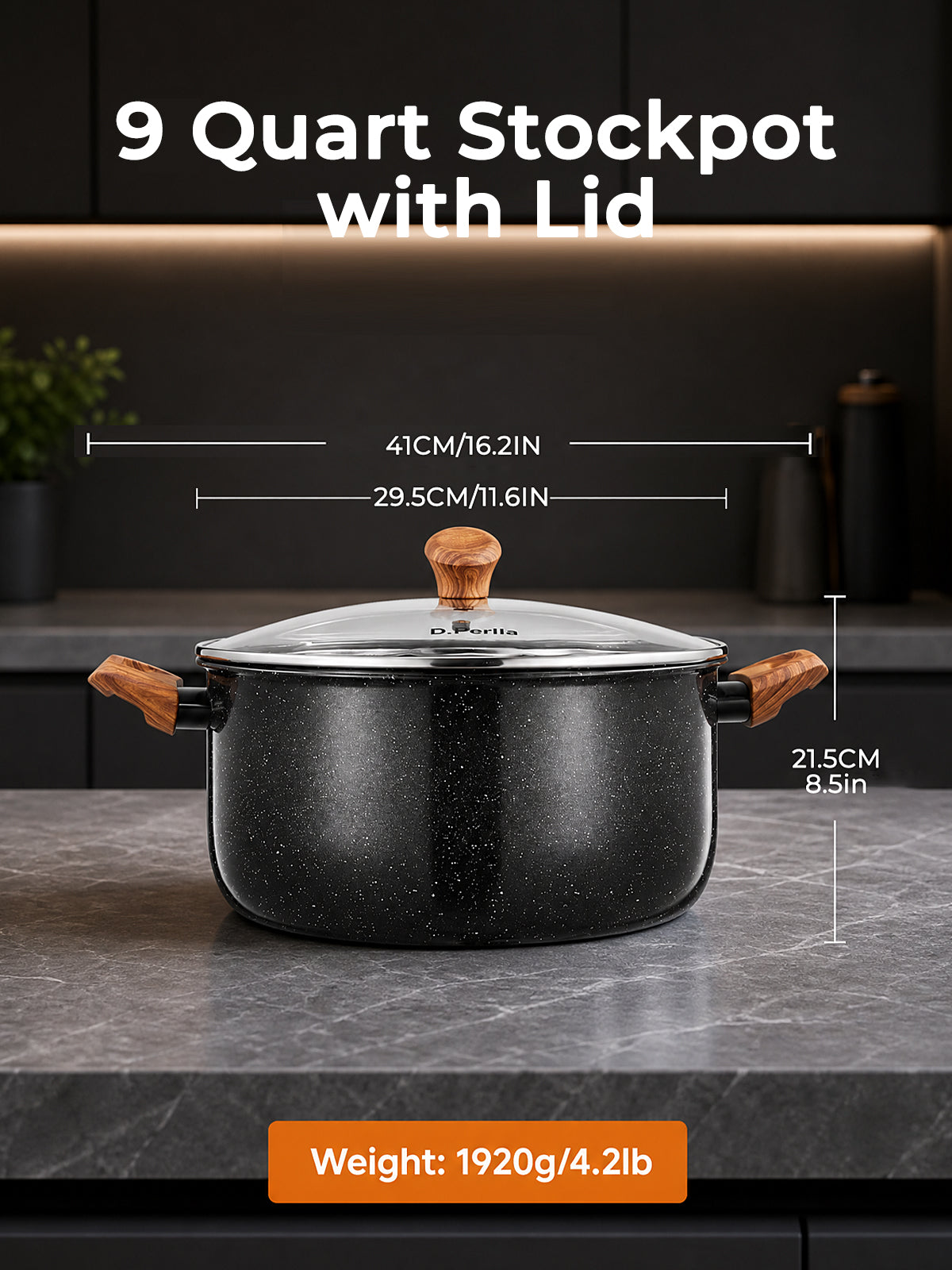 9 Quart Nonstick Stock Pot with Glass Lid, Cooking Soup Pot, all Stove Compatible(Induction）