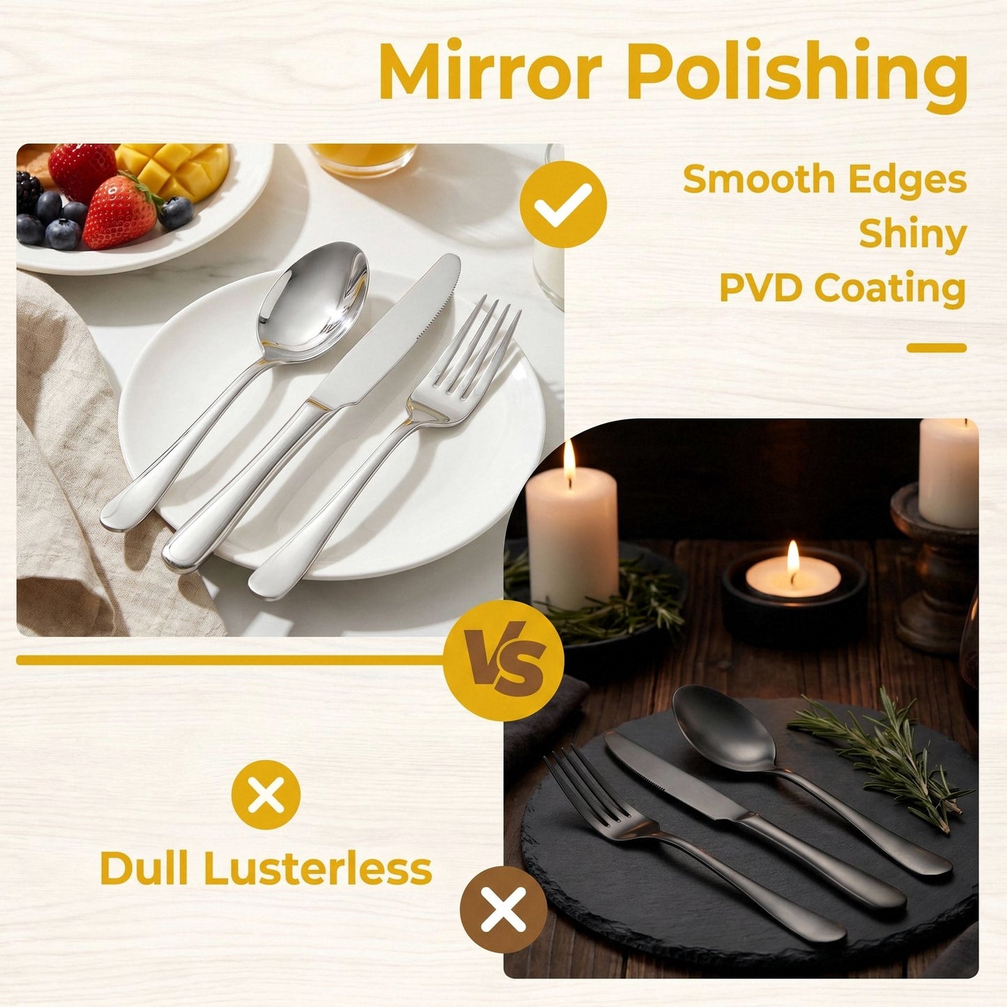 Silverware Set for 8, 48-Pieces Cutlery Set with Steak Knives, Stainless Steel Flatware Set Include Forks and Spoons Set, Dishwasher Safe Utensil Sets for Home Restaurant