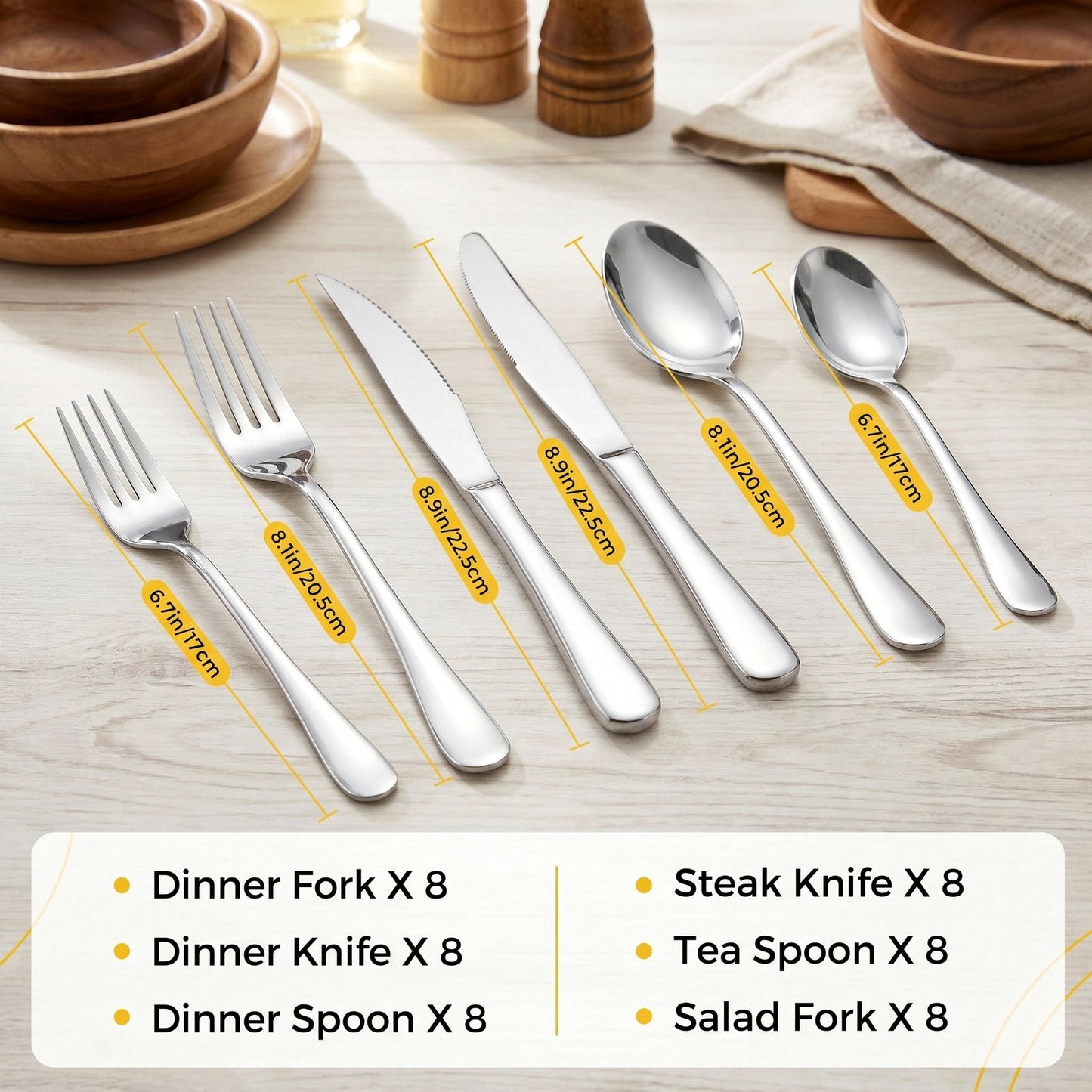 Silverware Set for 8, 48-Pieces Cutlery Set with Steak Knives, Stainless Steel Flatware Set Include Forks and Spoons Set, Dishwasher Safe Utensil Sets for Home Restaurant