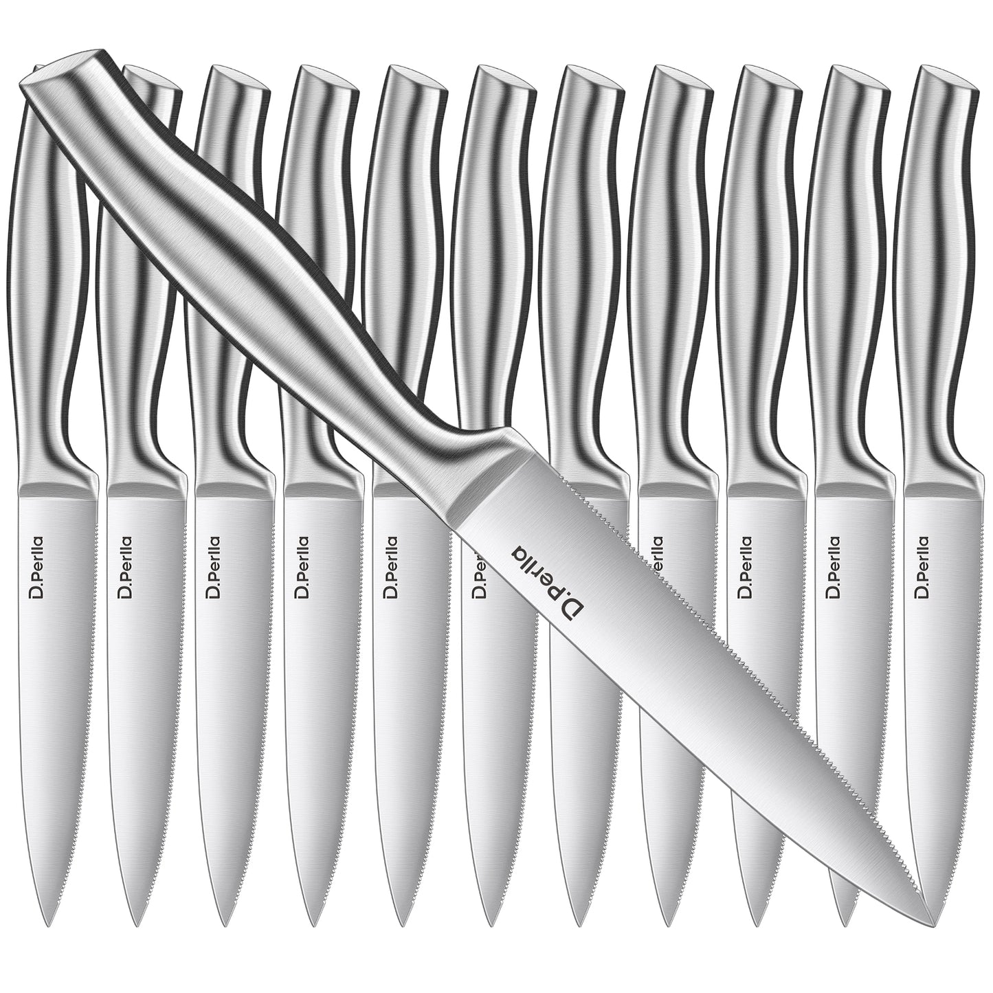 D.Perlla 12 Pieces Steak Knife Set Micro Serrated Steak Knives High Carbon Stainless Steel Dinner Knives, 4.5 Inch