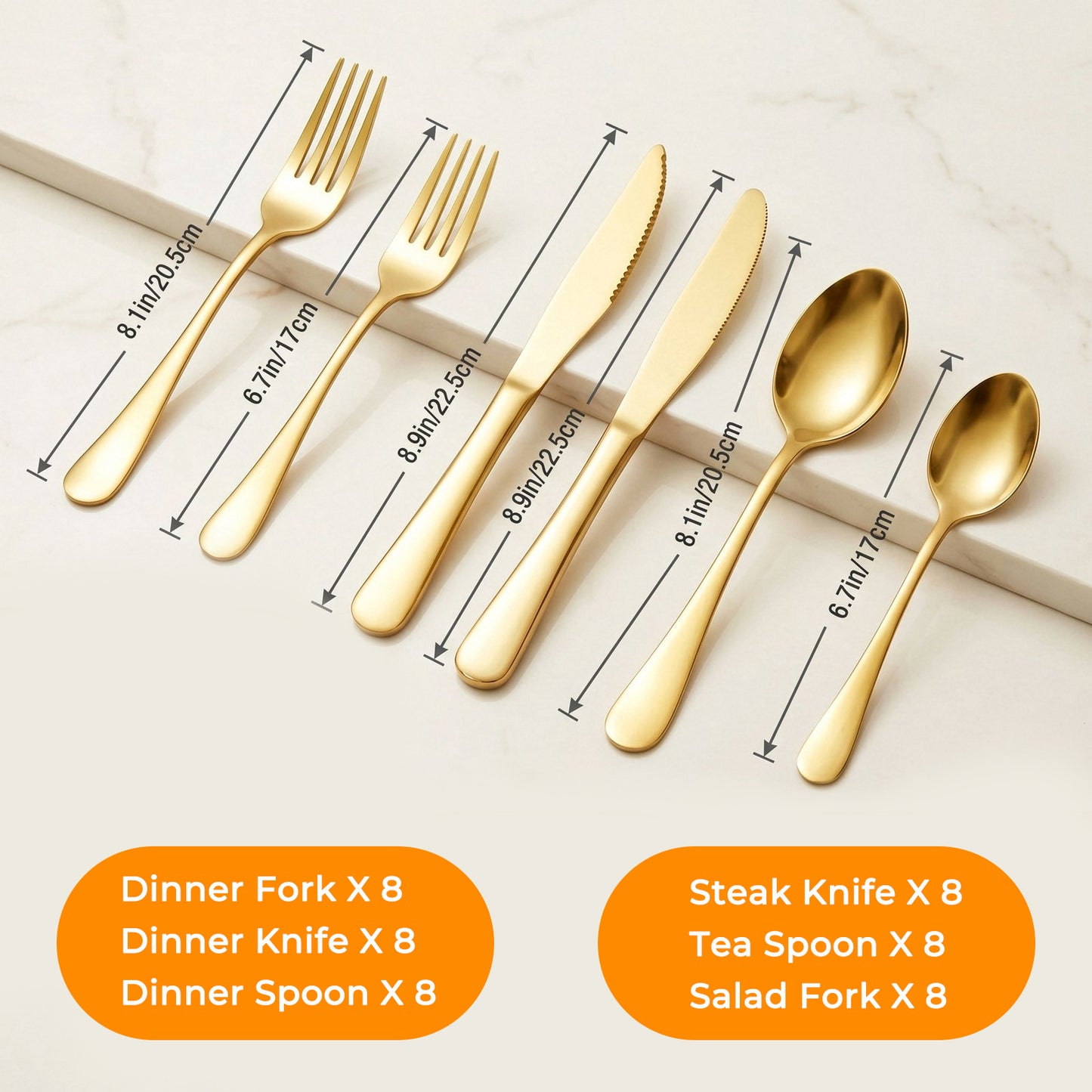 Silverware Set for 8, 48-Pieces Gold Cutlery Set with Steak Knives, Stainless Steel Flatware Set Include Forks and Spoons Set, Dishwasher Safe Utensil Sets for Home Restaurant