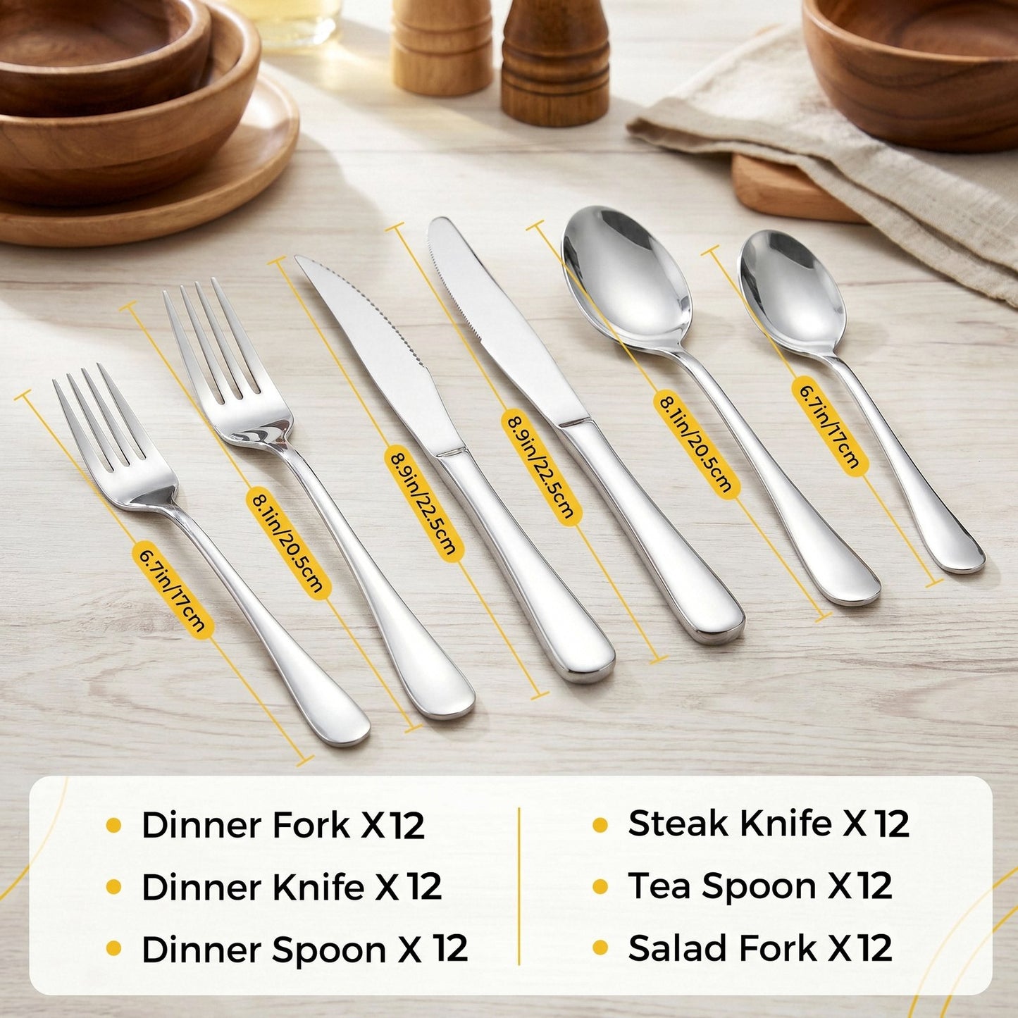 Silverware Set for 12, 72-Pieces Cutlery Set with Steak Knives, Stainless Steel Flatware Set Include Forks and Spoons Set, Dishwasher Safe Utensil Sets for Home Restaurant