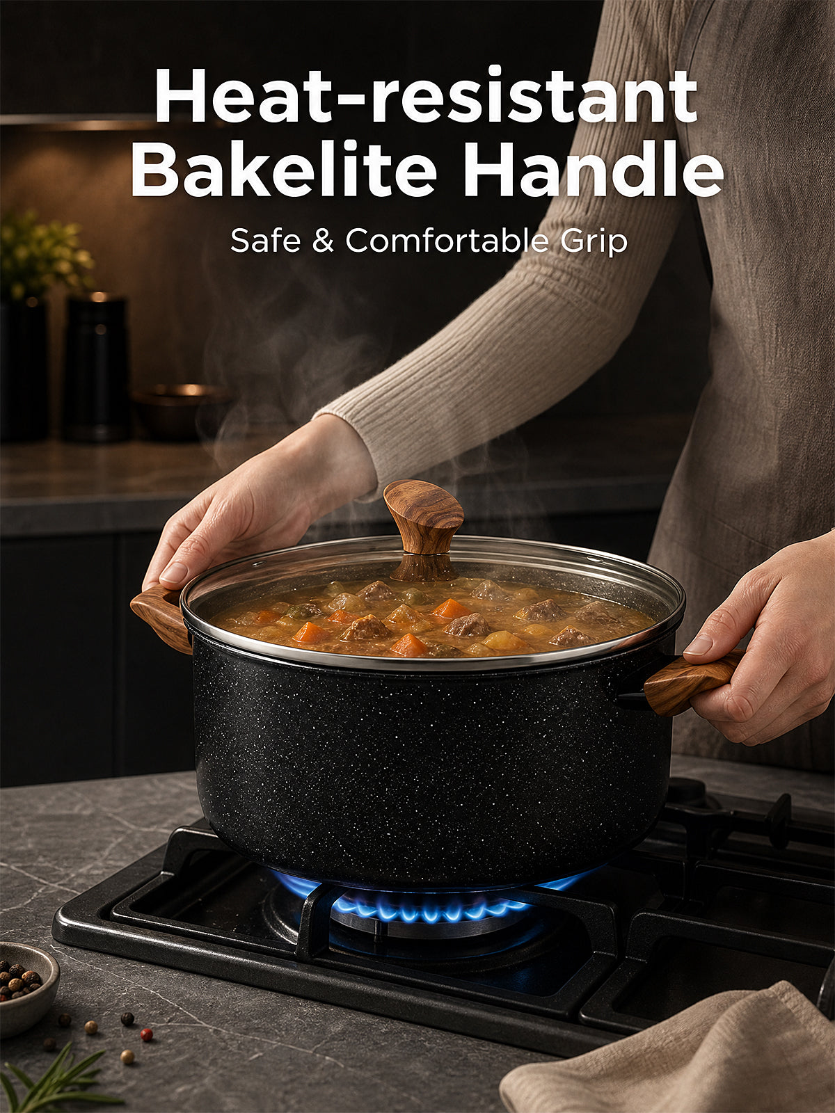 9 Quart Nonstick Stock Pot with Glass Lid, Cooking Soup Pot, all Stove Compatible(Induction）