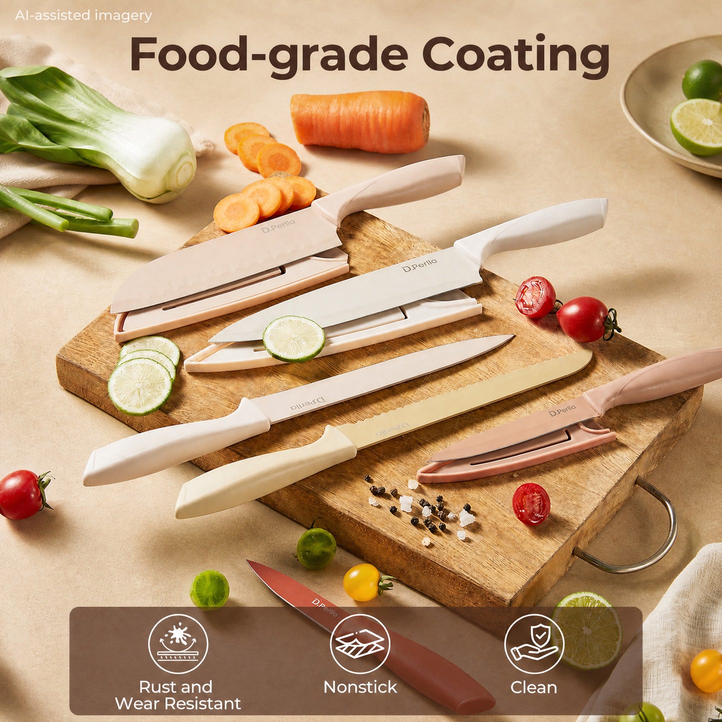 Knife Set, 12 PCS Kitchen Knife Set, Stainless Steel Kitchen Knives with Blade Guard, Multicolor