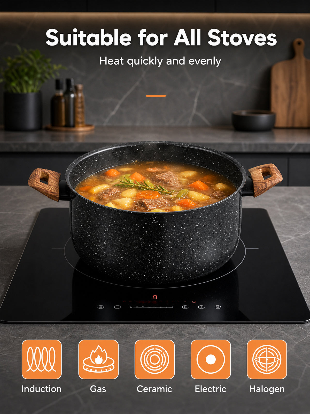 9 Quart Nonstick Stock Pot with Glass Lid, Cooking Soup Pot, all Stove Compatible(Induction）
