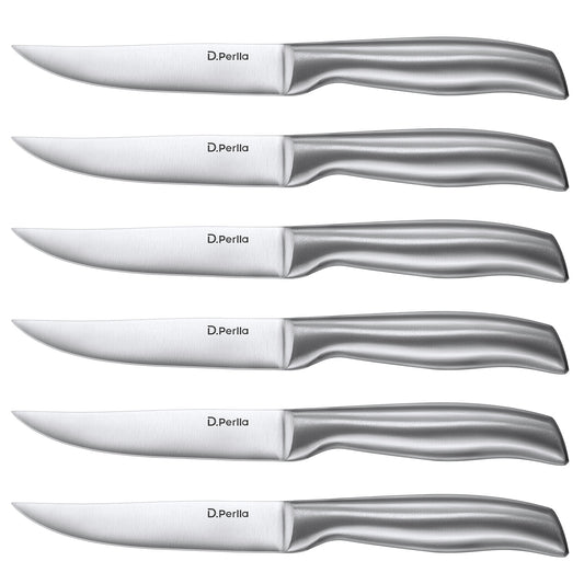 D.Perlla Steak Knives, Non Serrated Stainless Steel Sharp Steak Knife Set of 6 with Gift Box