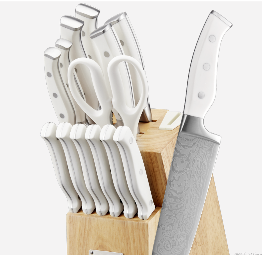 D.Perlla Knife Set, 14 Pieces Stainless Steel Sharp Block Knives Set with Built-in Sharpener, White