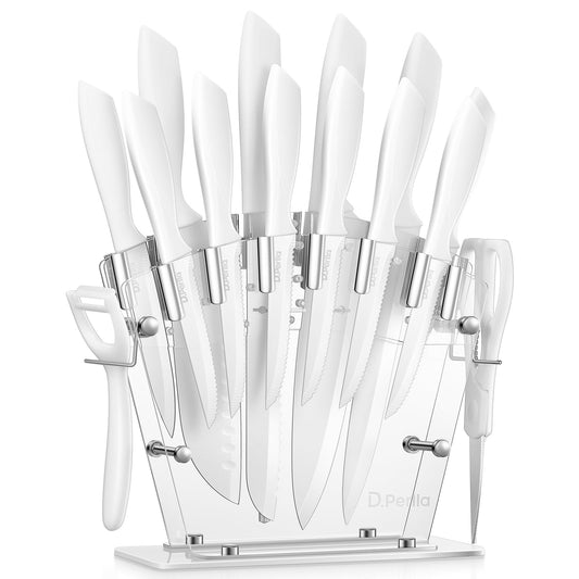 D.Perlla16 Pieces  Kitchen Knife Set with Acrylic Stand, White