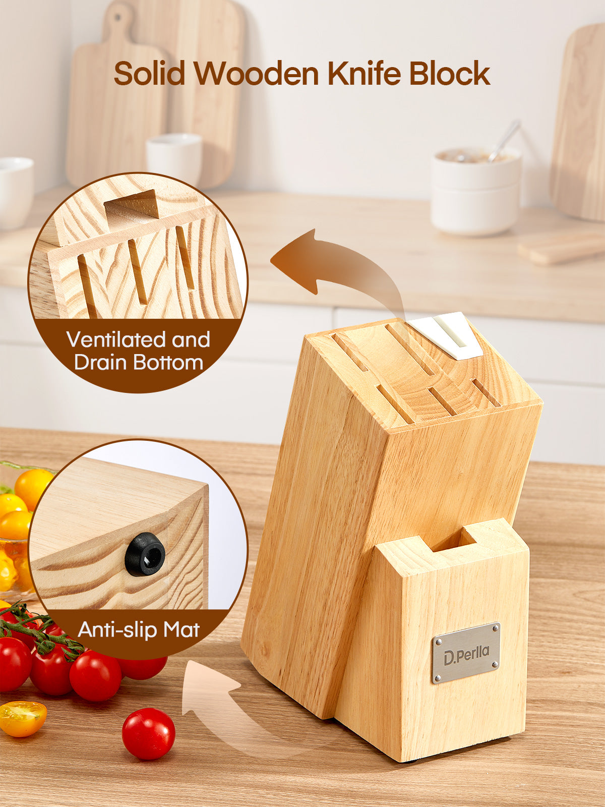 D.Perlla Knife Set, 7 Pieces Carbon Stainless Steel Kitchen Knives Block Set with Built-in Sharpener, White