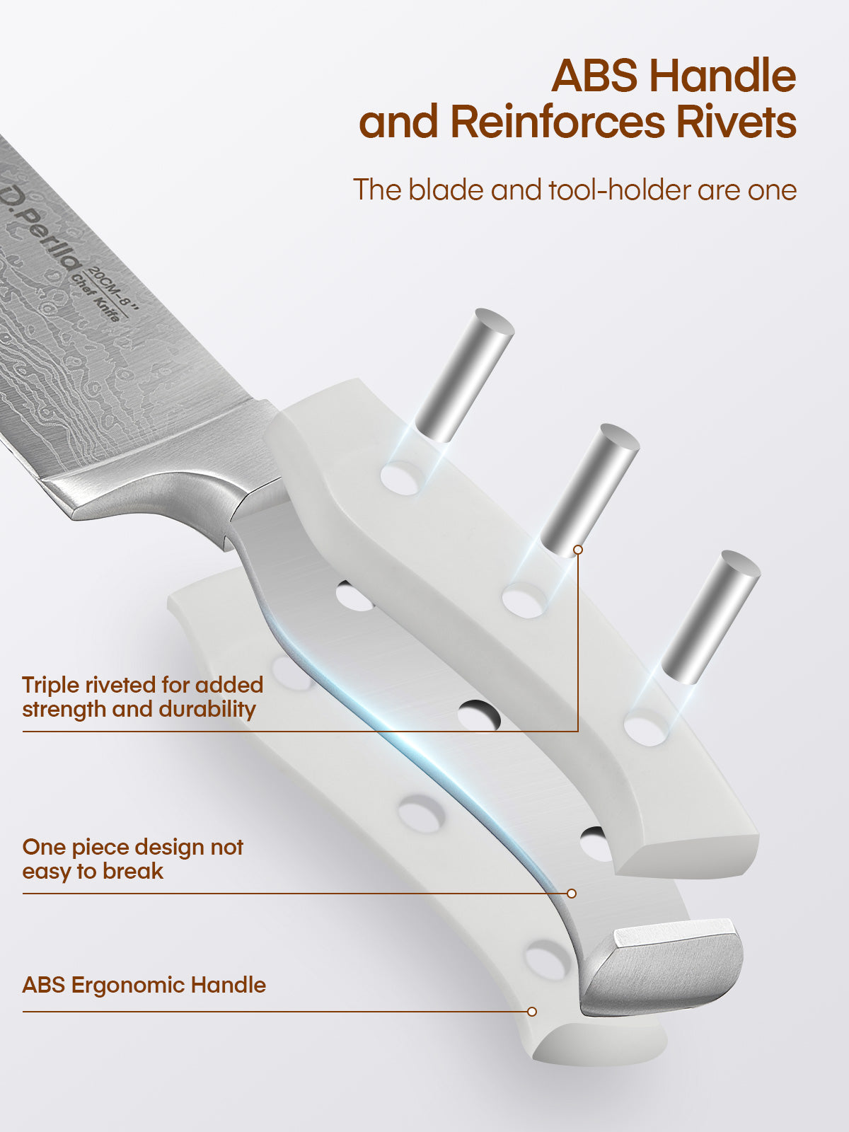 D.Perlla Knife Set, 7 Pieces Carbon Stainless Steel Kitchen Knives Block Set with Built-in Sharpener, White
