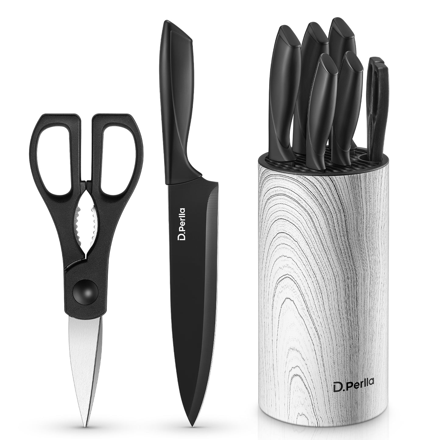 D.Perlla 7 Pieces Knife Set with Round Knife Block