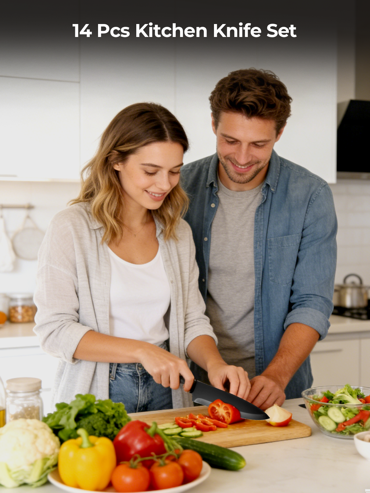 Knife Set, D.Perlla 15 Pieces Knife Sets for Kitchen with Block, Dishwasher Safe Kitchen Knife Set with Sharpener Rod, Black Coating German Stainless Steel Knife Block Set, Non-stick & Non Rust, Black