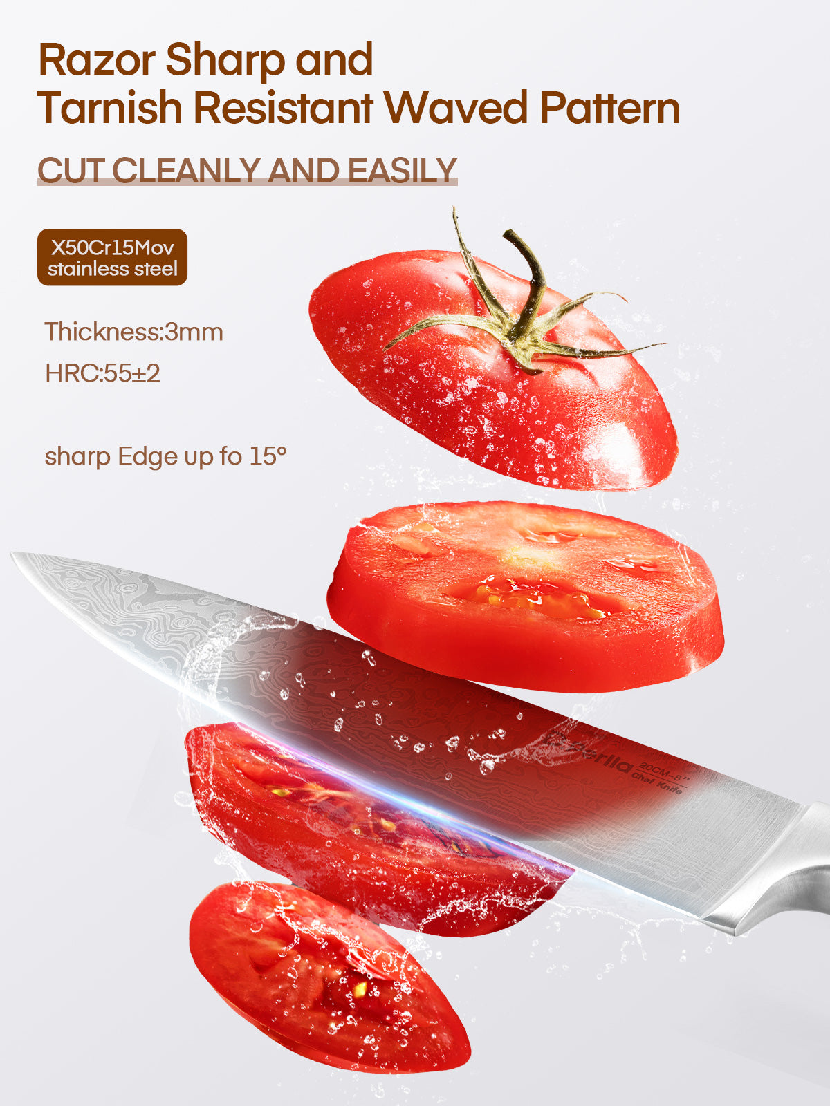 D.Perlla Knife Set, 7 Pieces Carbon Stainless Steel Kitchen Knives Block Set with Built-in Sharpener, White