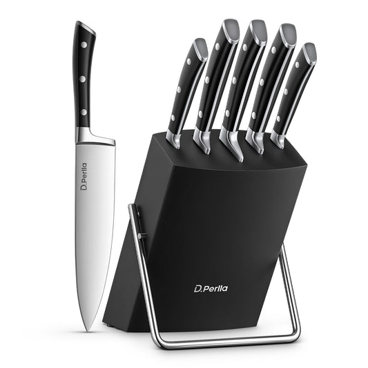 Knife Set, D.Perlla 6 Pieces Small Kitchen Knife Set with Block, German Stainless Steel Knives Set, Sharp Chef Knife Block Set, Black