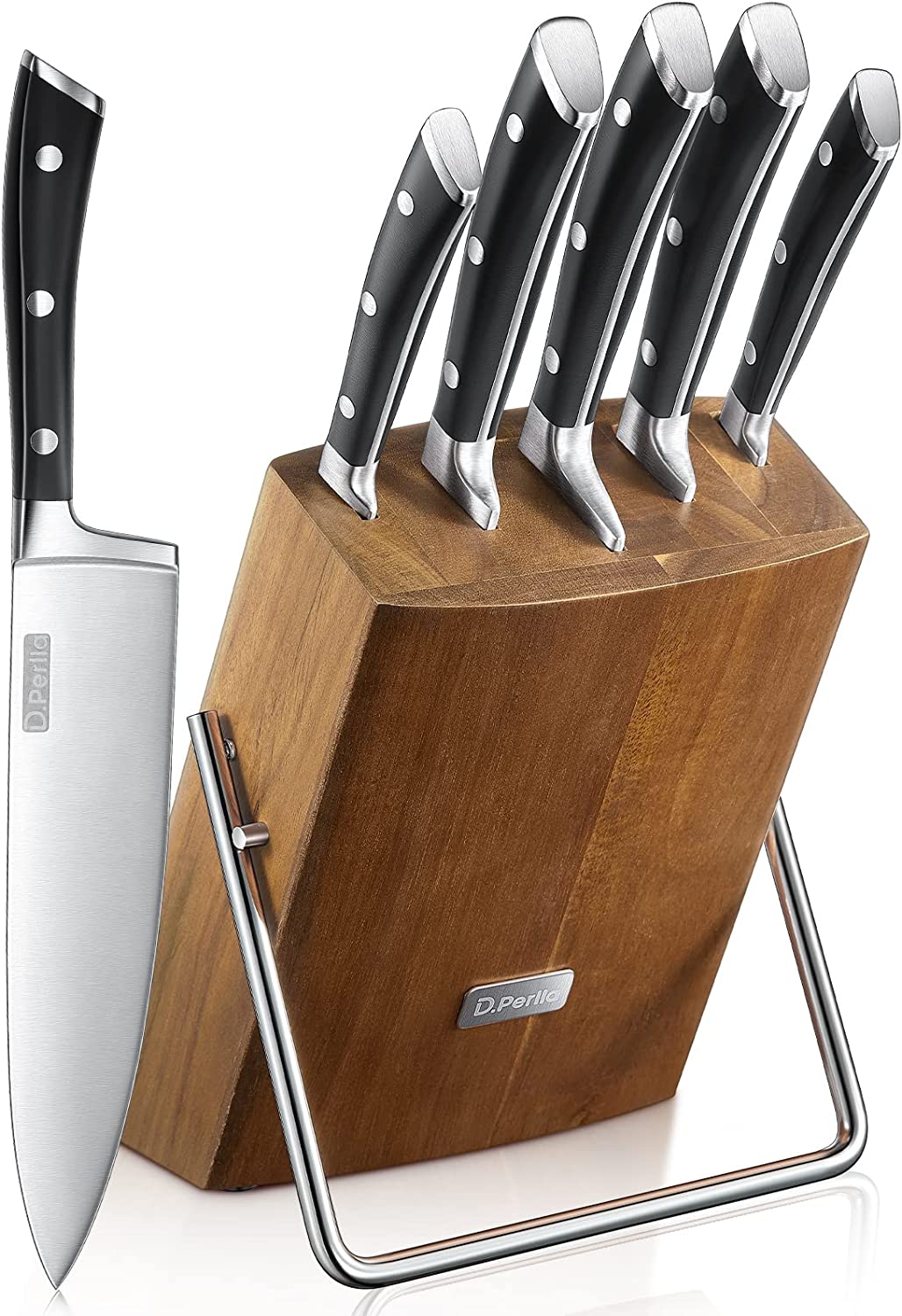 Knife Set, D.Perlla 6 Pieces Small Kitchen Knife Set with Block, German Stainless Steel Knives Set, Sharp Chef Knife Block Set