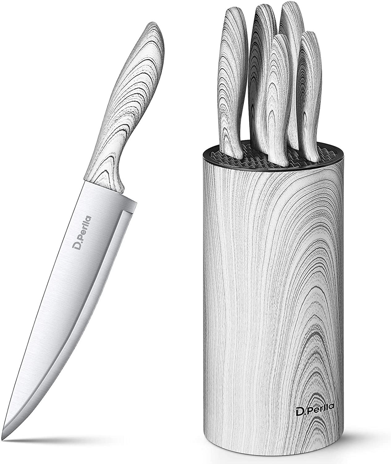 D.Perlla Knife Set, 6 PCS Kitchen Knife Set with Detachable Round Upright Knife Cylinder