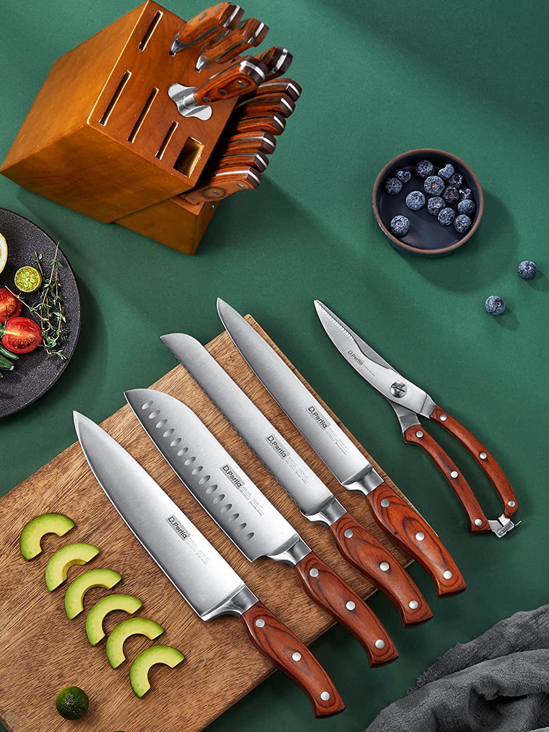 D.Perlla 16 Piece Knife Block Set with High Carbon German Steel