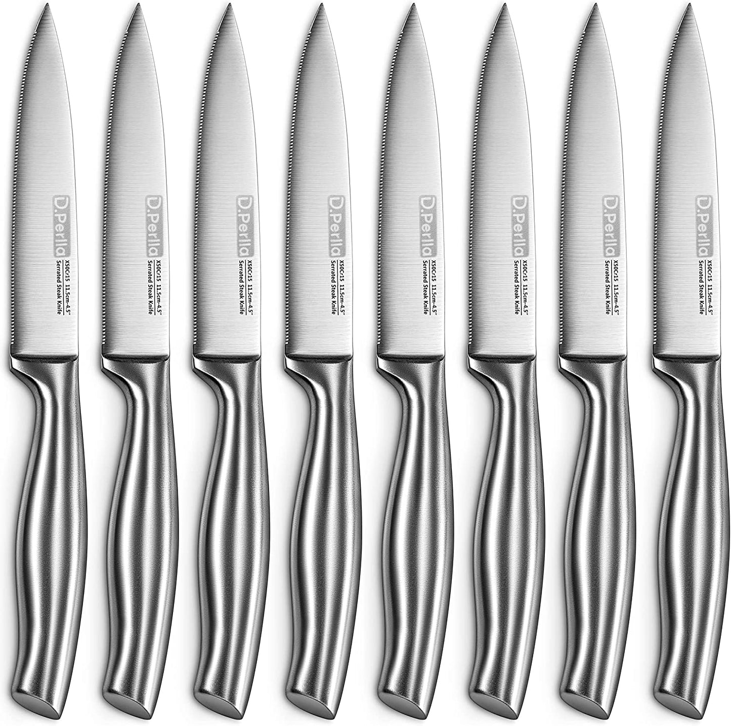 D.Perlla Steak Knives, Micro Serrated Steak Knife Set of 8, High Carbon Stainless Steel Steak Knives Set, Elegant Sharp Kitchen Steak Knife Set, Silver