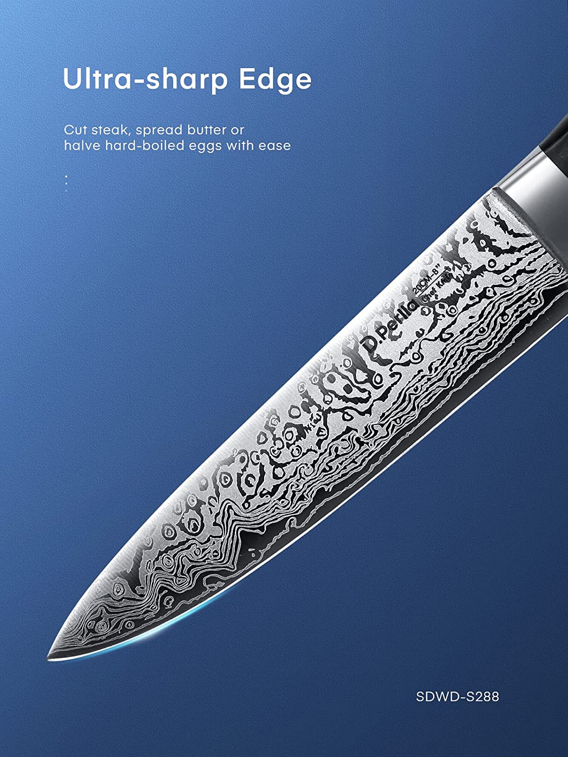 D.Perlla Knife Set, 14PCS German Stainless Steel Kitchen Knives Block Set with Built-in Sharpener, Black