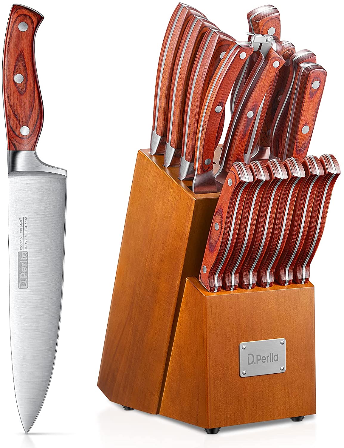 D.Perlla 16 Piece Knife Block Set with High Carbon German Steel